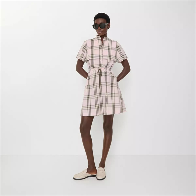 burberry vintage check drawstring waist cotton shirt dress